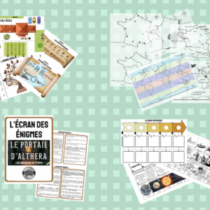 Impressions Papier Althera - UN ENSEMBLE : 1 lot d'"écran des énigmes" + 1 lot de trophées + 1 lot de planches de jeu de cartes à découper + 1 lot de calques